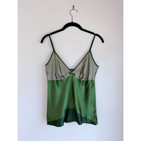 NWT Gold Hawk 100% Silk Colorblock Velvet Bow Camisole in Garden Green Sz Small - Picture 2 of 9